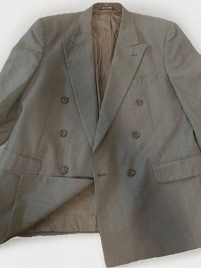 Burberrys' Mens Suit Blazer Sz 40R? 100% Wool Doublebreasted Textured Gray Plaid
